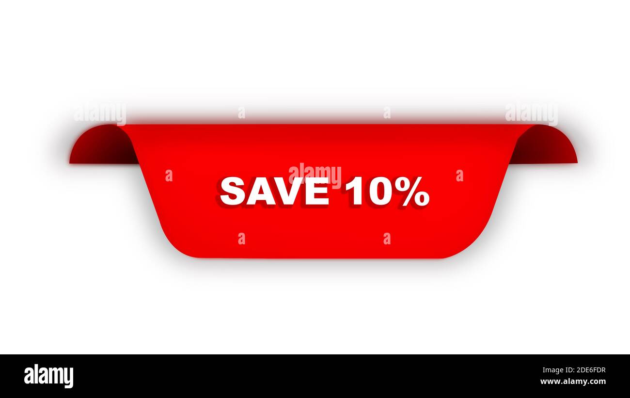 Webbanner mit rotem Band für 10 % 3D-Text Stockfoto