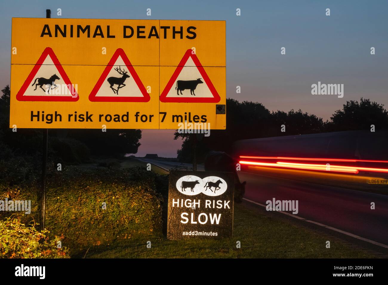 England, Hampshire, New Forest, Roadside Animal Warnschild Stockfoto