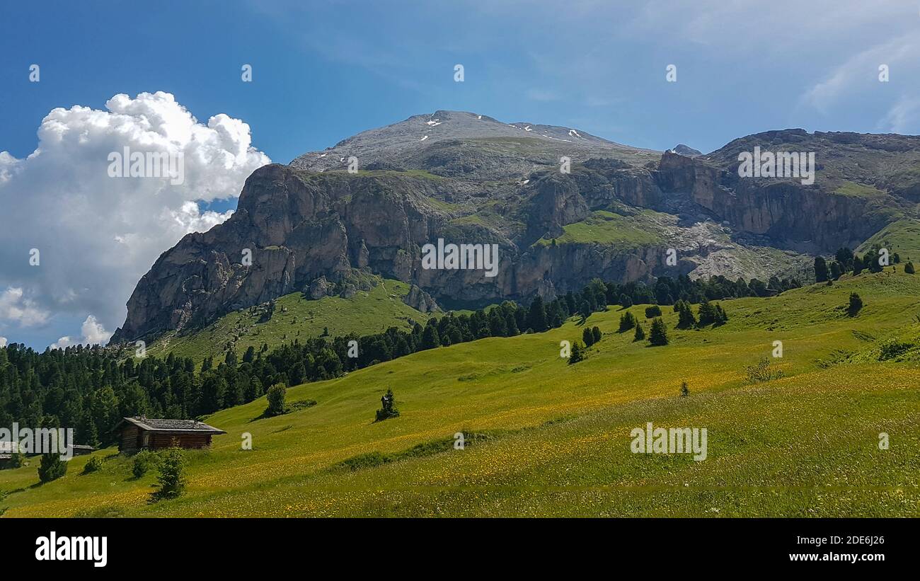Großer Berg in den alpen mit Wiese und blauem Himmel. Schöne Naturlandschaft von tirol Stockfoto