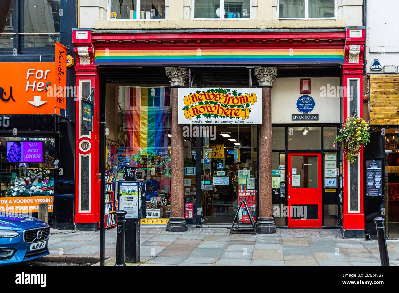 Buchhandlung 'News from nowhere' Liverpool, England. Liverpools radikale und Gemeinschaft Buchhandlung Stockfoto