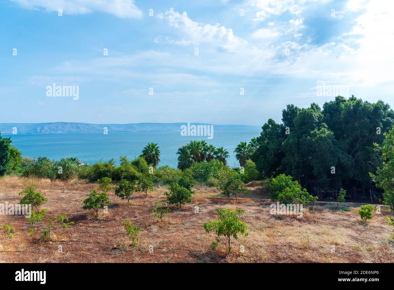 Panoramablick auf See von Galiläa, Kinneret, See Tiberias. Blick von den Bergen von Galiläa. Israel. Hochwertige Fotos Stockfoto