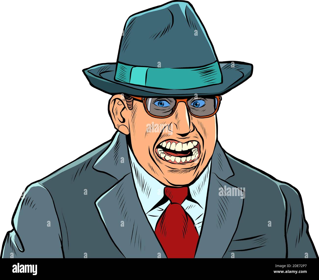 Ein Geschäftsmann mit einem gruseligen Lächeln. Fake Joy Stock Vektor