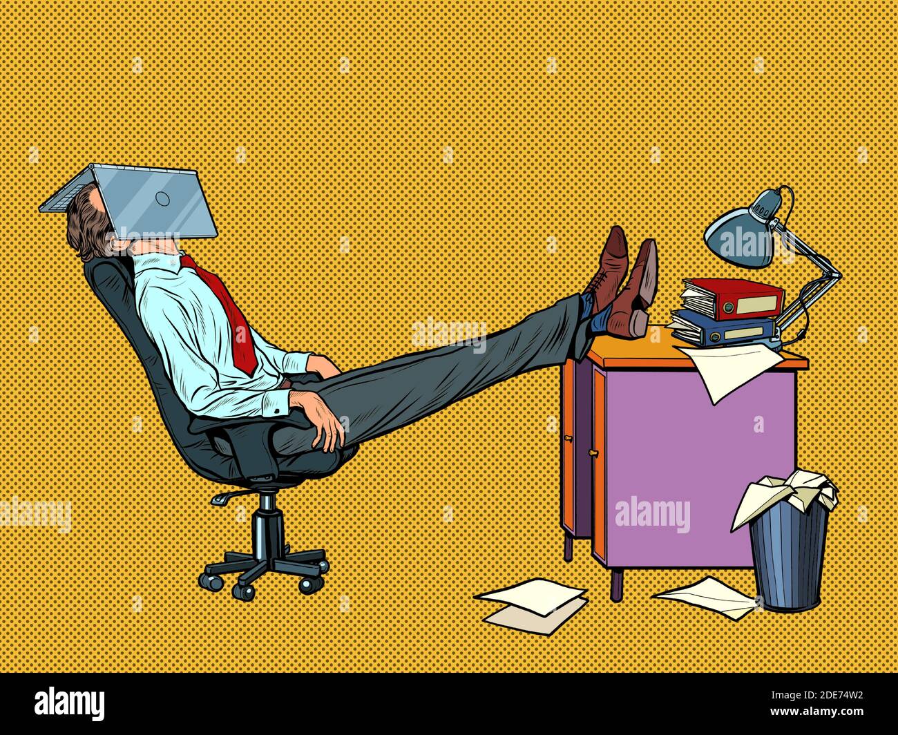 Büroangestellter Manager, der auf einem Arbeitsstuhl ruht. Ermüdung Stock Vektor