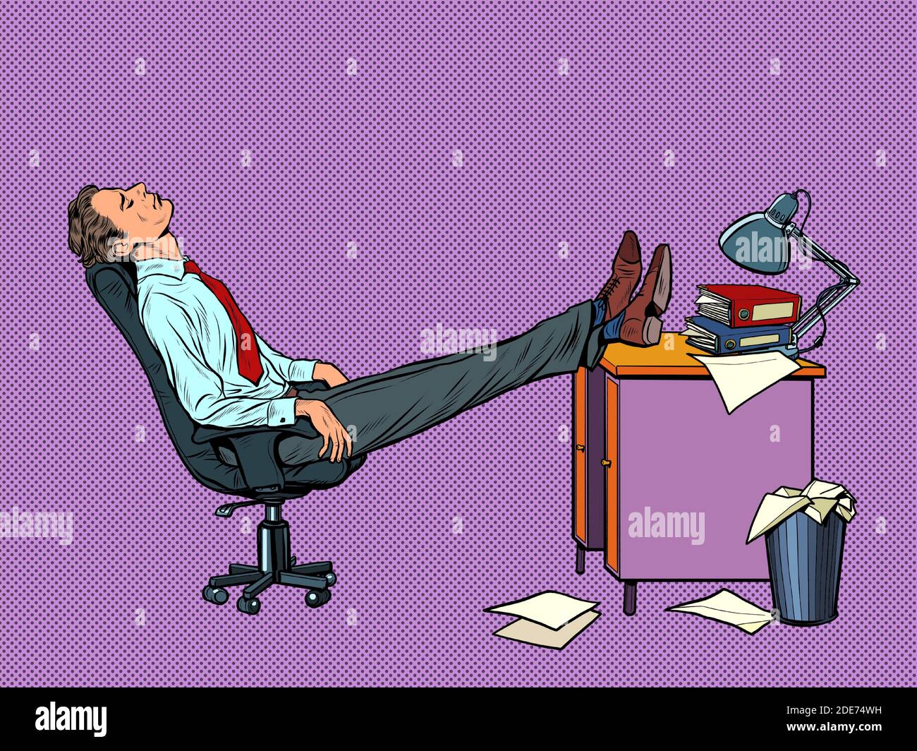 Büroangestellter Manager, der auf einem Arbeitsstuhl ruht. Ermüdung Stock Vektor