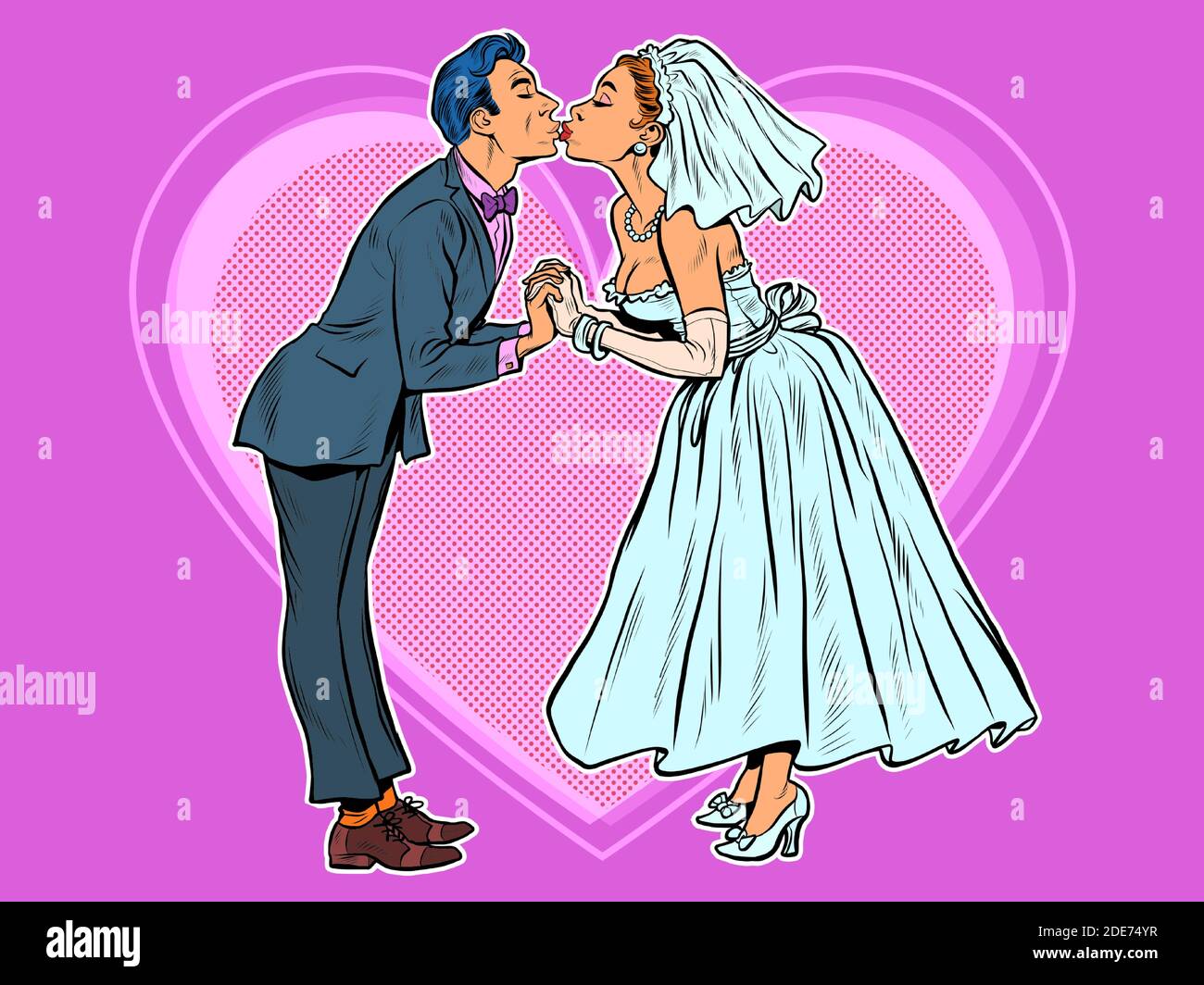 Die Braut und der Bräutigam küssen. Hochzeitszeremonie Stock Vektor
