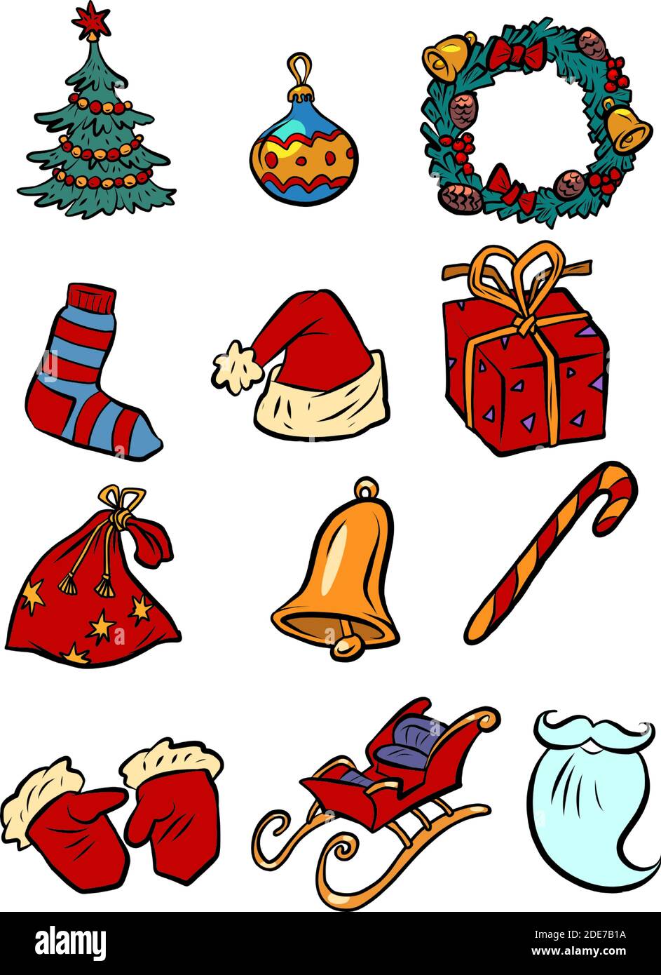 Weihnachten Neujahr Santa Sammlung Set Symbole Symbole Stock Vektor