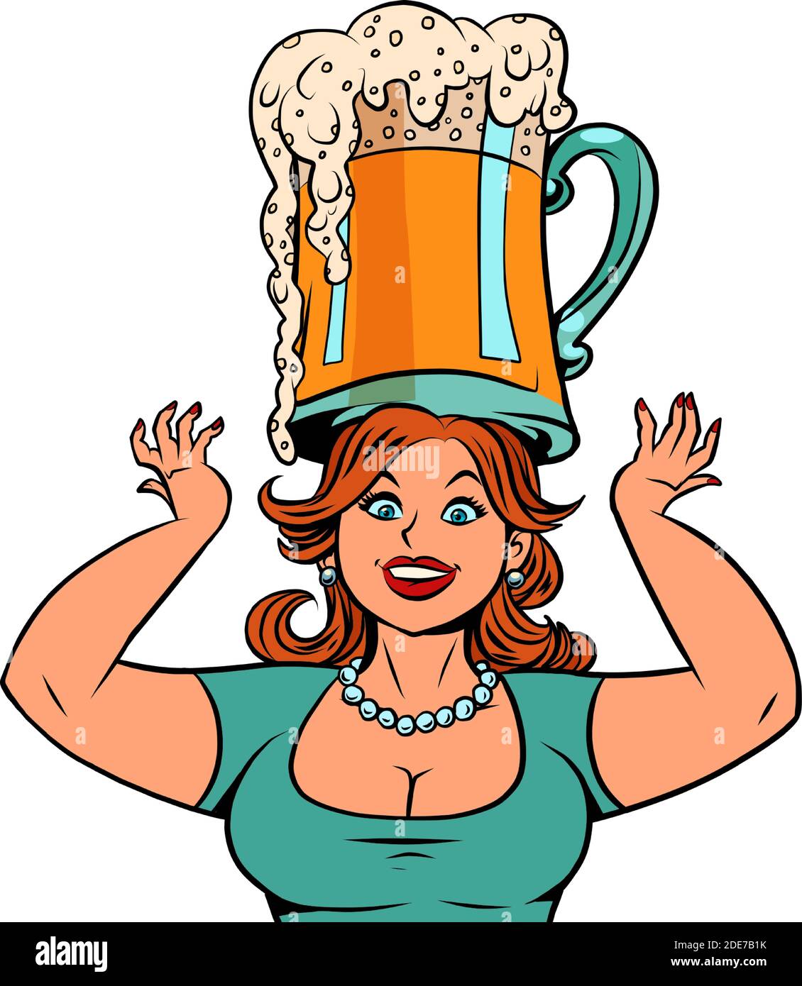 Lustige Frau mit einem Becher Bier Stock Vektor