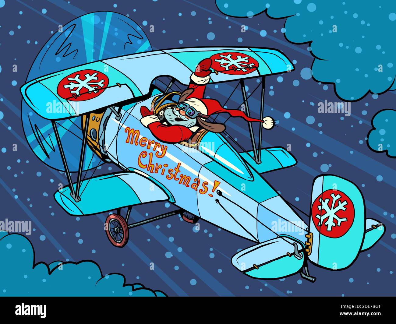 Der Weihnachtsmann fliegt im Flugzeug Stock Vektor
