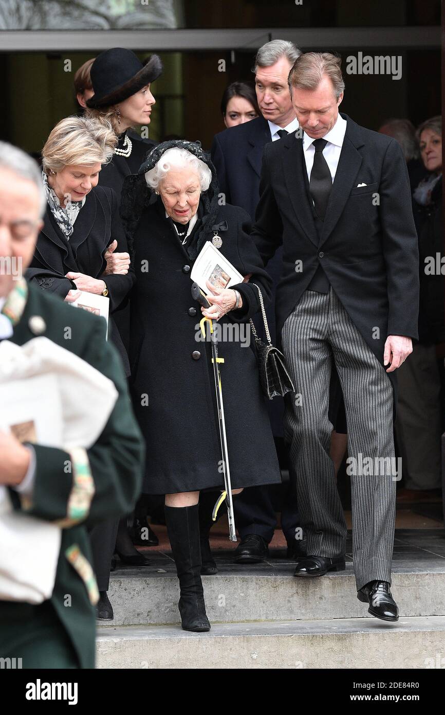 Großherzog Henri von Luxemburg, Prinzessin Marie-Astrid von Luxemburg und Erzherzogin Yolande von Österreich nehmen an der Beerdigung von Graf Philippe von Lannoy in der Kirche Saint-Amand in Frasnes-lez-Anvaing, Belgien am 16. Januar 2019 Teil.Graf Philippe von Lannoy ist am 10. Januar 2019 mit 96 Jahren gestorben, Vater der Krongroßherzogin Stephanie von Luxemburg. Foto von David Niviere/ABACAPRESS.COM Stockfoto