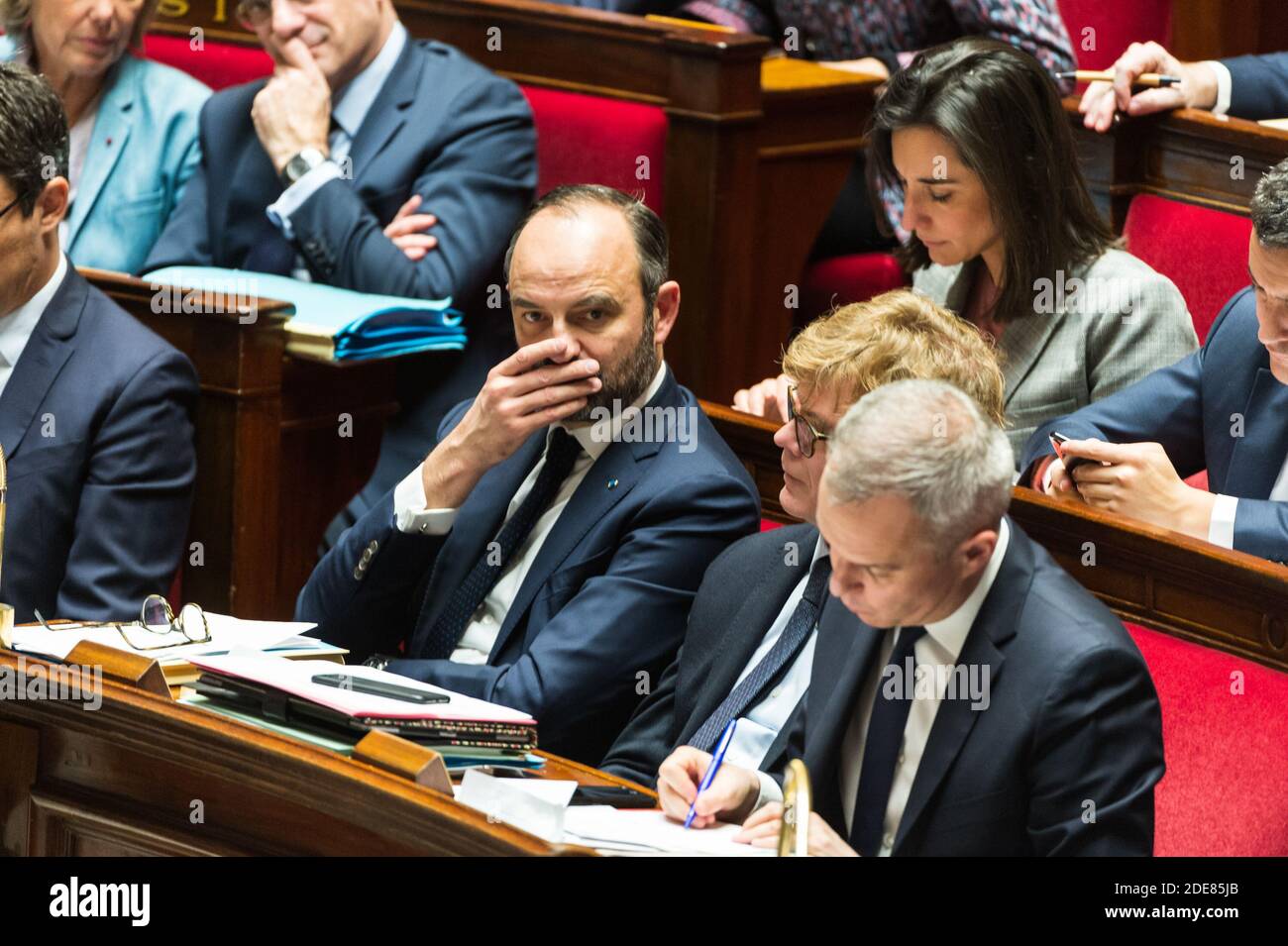 Der französische Premierminister Edouard Philippe während der Fragestunde im Palais Bourbon, dem Sitz der französischen Nationalversammlung, in Paris, Frankreich, am 16. Januar 2019. Foto von Daniel Derajinski/ABACAPRESS.COM Stockfoto