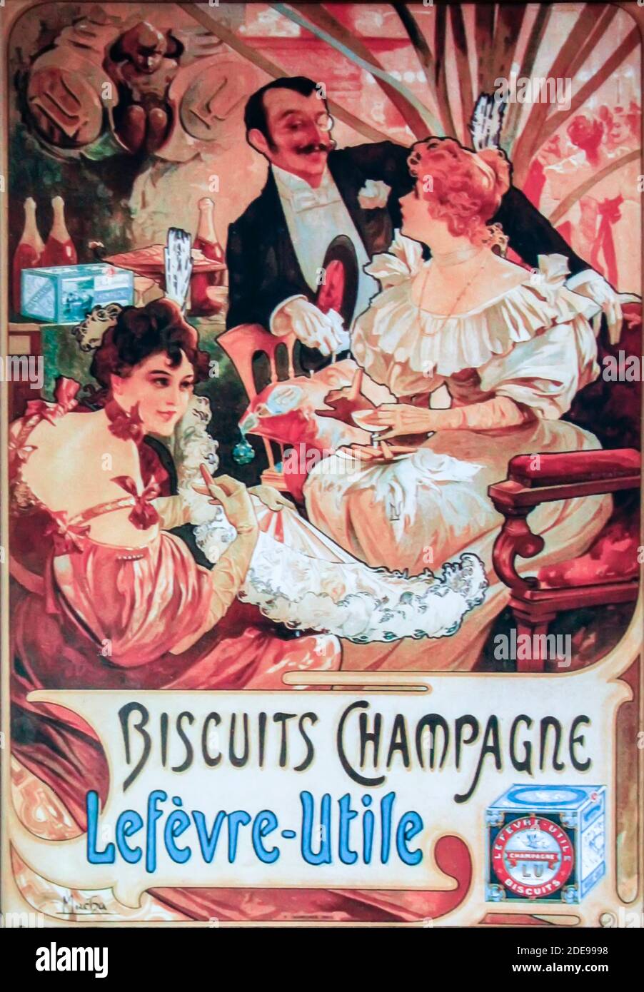 Vintage Französisch Poster Kekse Champagner Lefevre-Utile Stockfoto