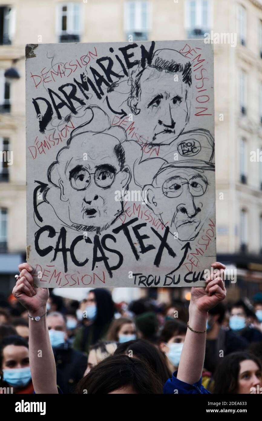 Paris, Frankreich. November 2020. Demonstration von Gegnern des GLOBALEN SICHERHEITSRECHTS-Projekts am 28. November 2020 in Paris, Frankreich. Stockfoto