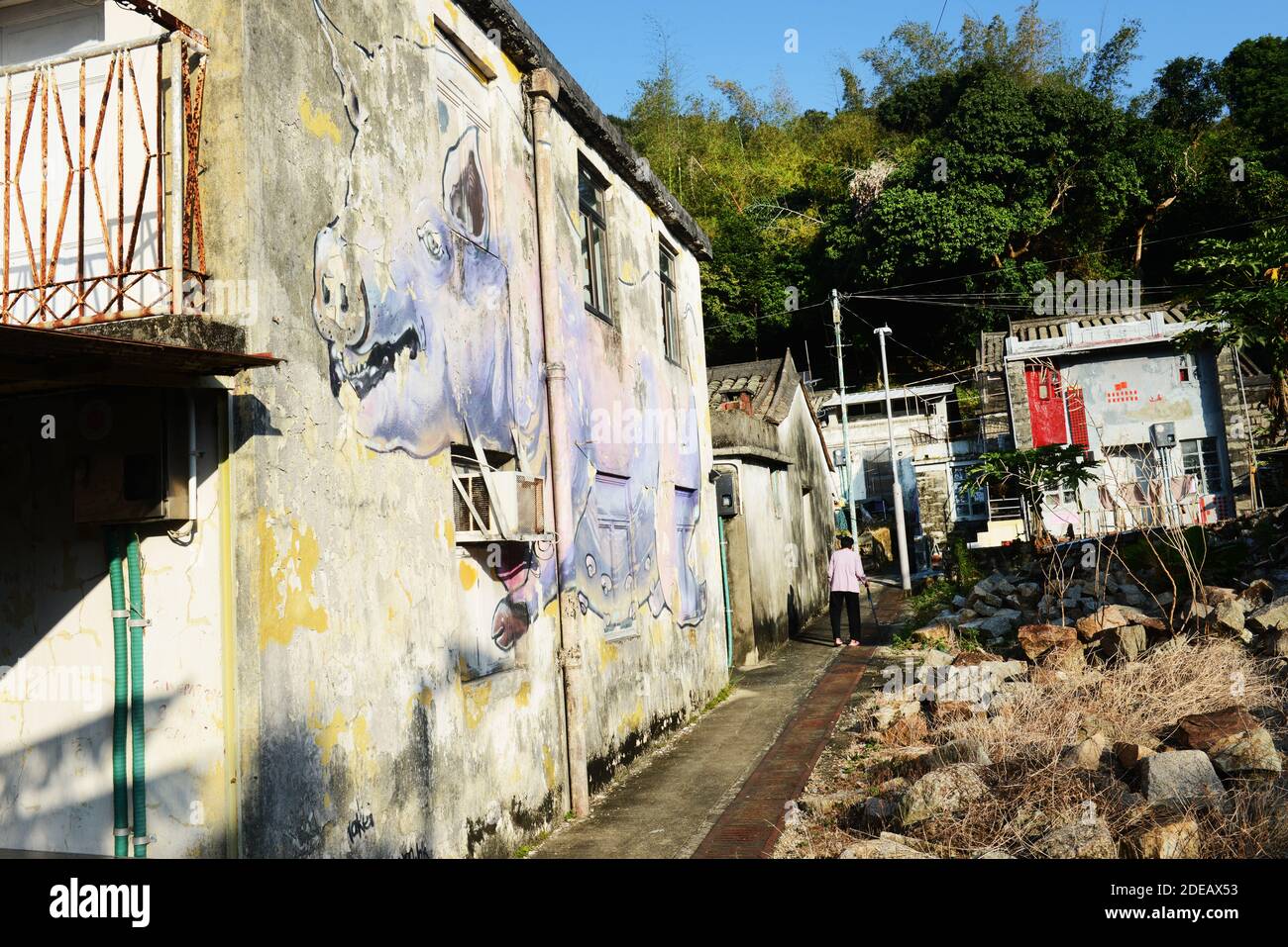 Lo so Shing Dorf auf Lamma Insel in Hong Kong. Stockfoto