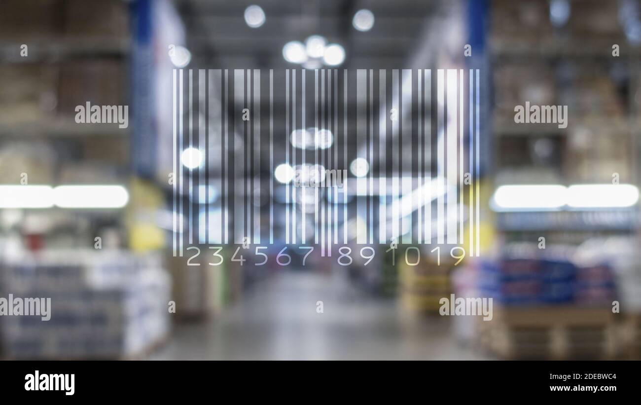 Barcode Markieren Marktposition Konzept auf verschwommenem Shop Hintergrund Stockfoto
