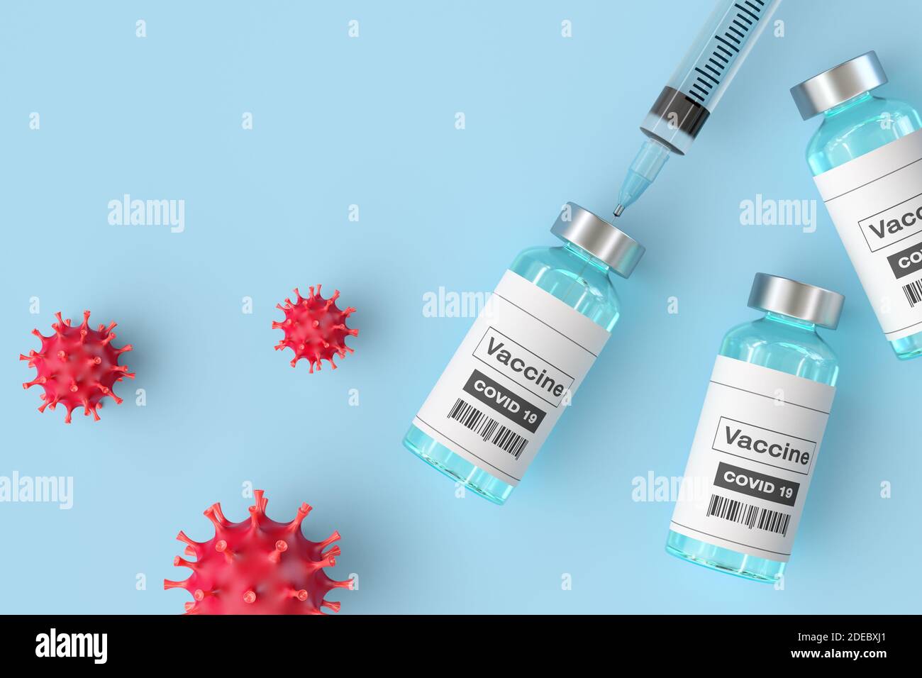 3d-Illustration des Coronavirus-Impfstoffs. Medizinisches Konzept Covid-19 Corona-Virus-Impfung. Stockfoto