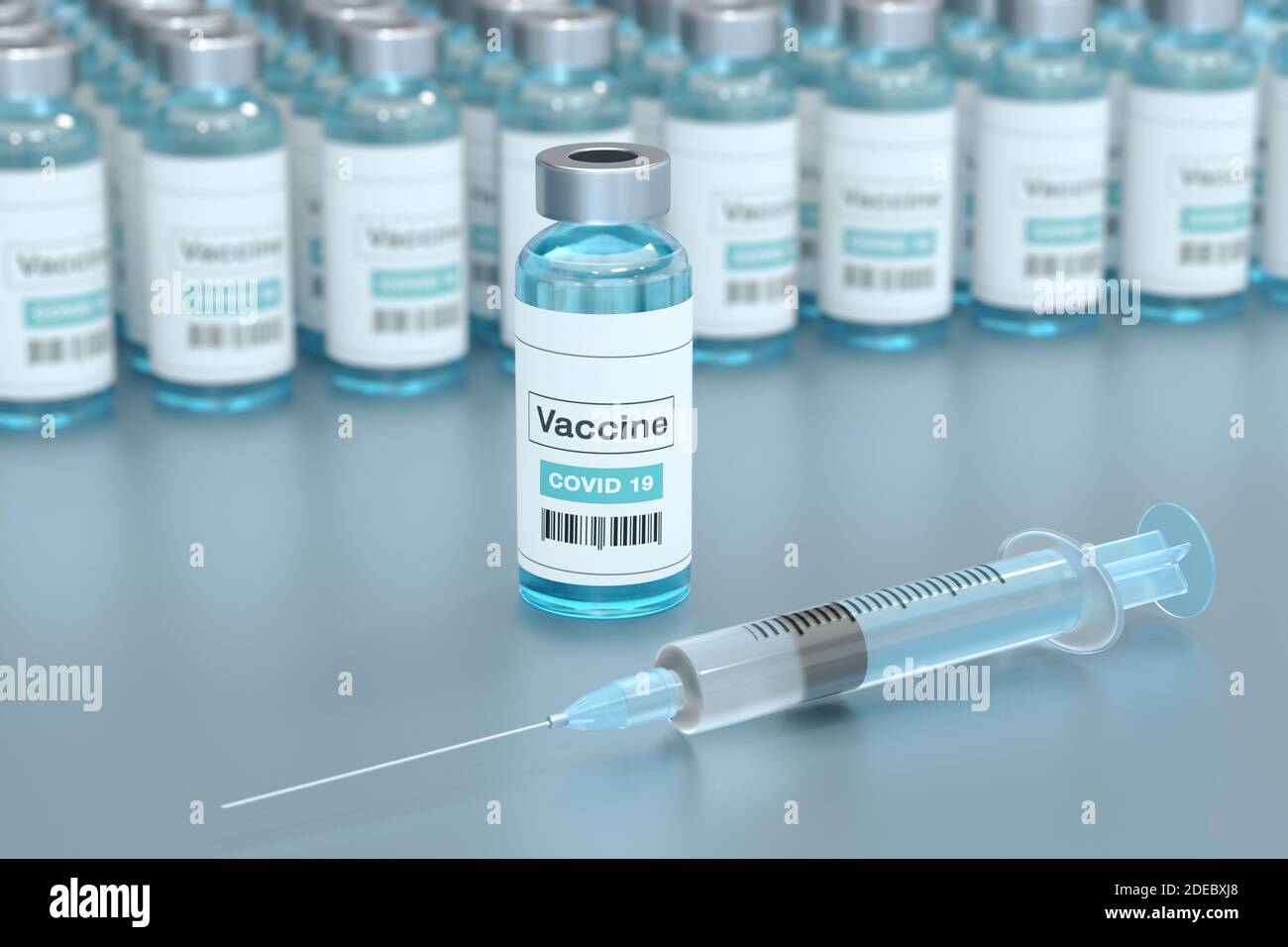 3d-Illustration des Coronavirus-Impfstoffs. Medizinisches Konzept Covid-19 Corona-Virus-Impfung. Stockfoto