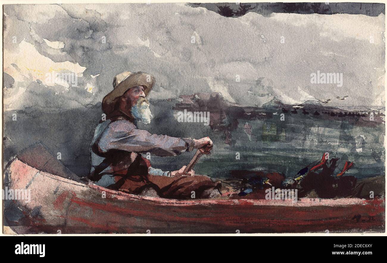 Transparentes Aquarell mit einem Hauch von opaker Wasserfarbe; Wiederbenetzung; Blotting und Scraping; über Graphitspuren; auf dickem; mäßig strukturiert; Elfenbeinwebpapier (Oberkante beschnitten) Stockfoto