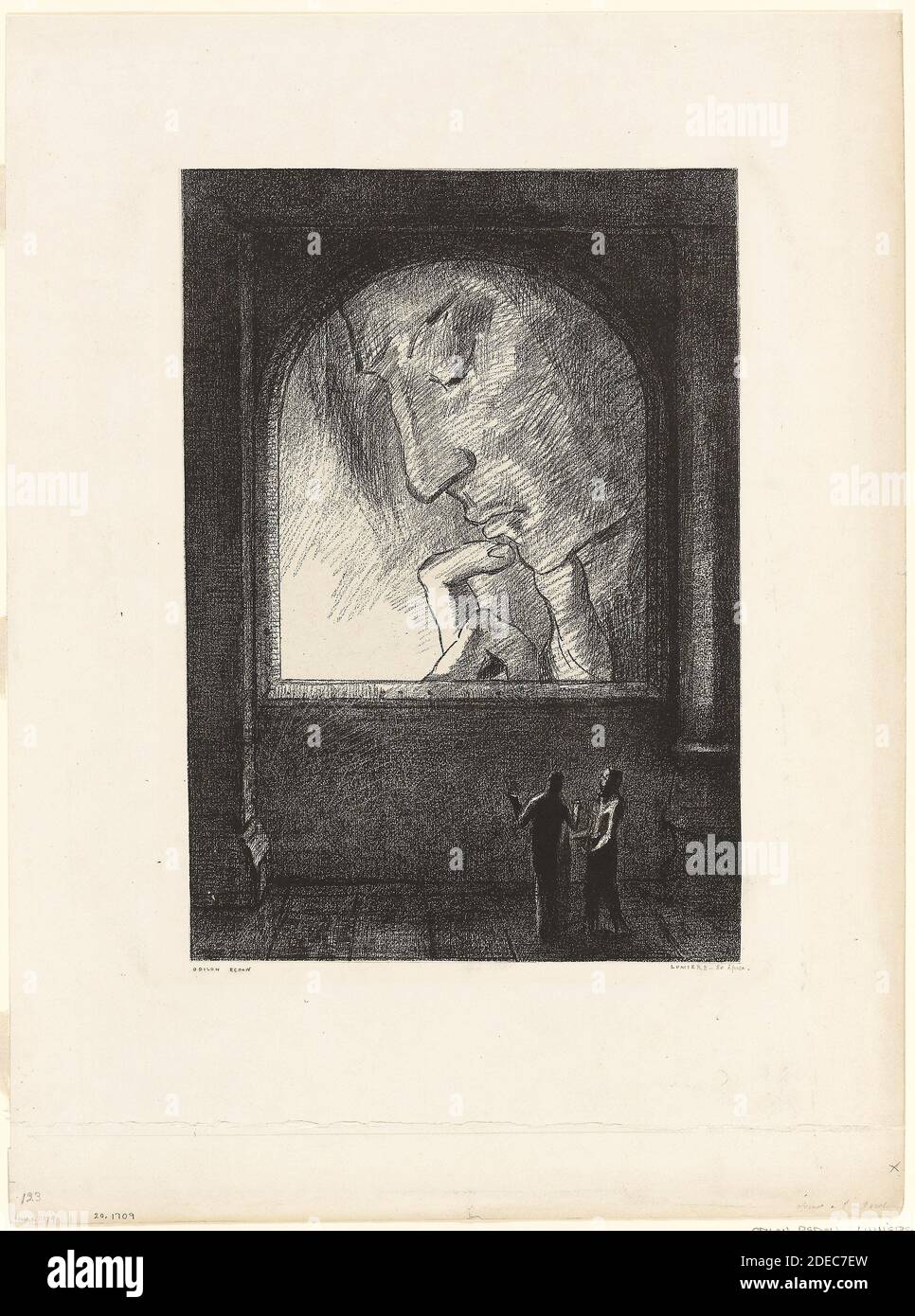 Medium: Lithographie in Schwarz auf cremefarbenem Porzellapier, das auf cremefarbenem Papier abgelegt ist Stockfoto