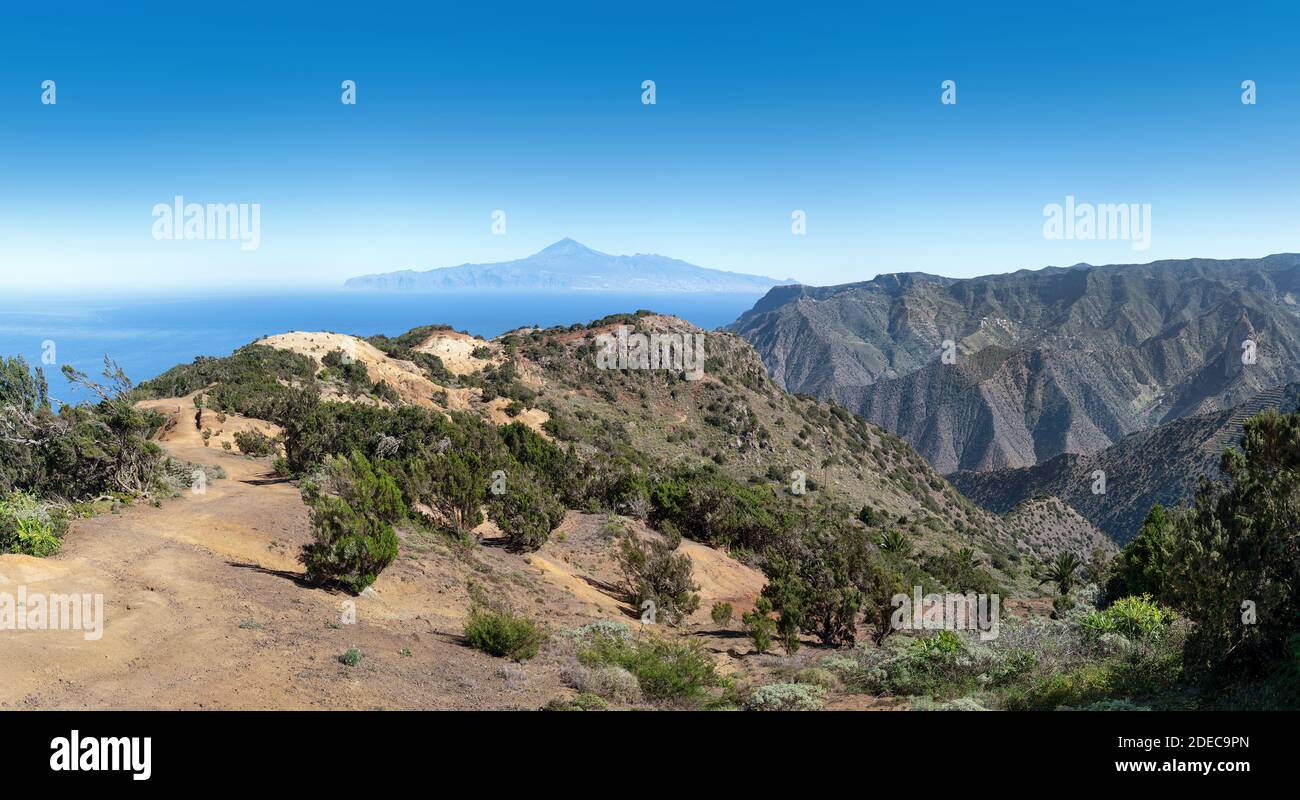 La Gomera oberhalb von Vallehermoso - Wanderweg zum Buenavista Stockfoto