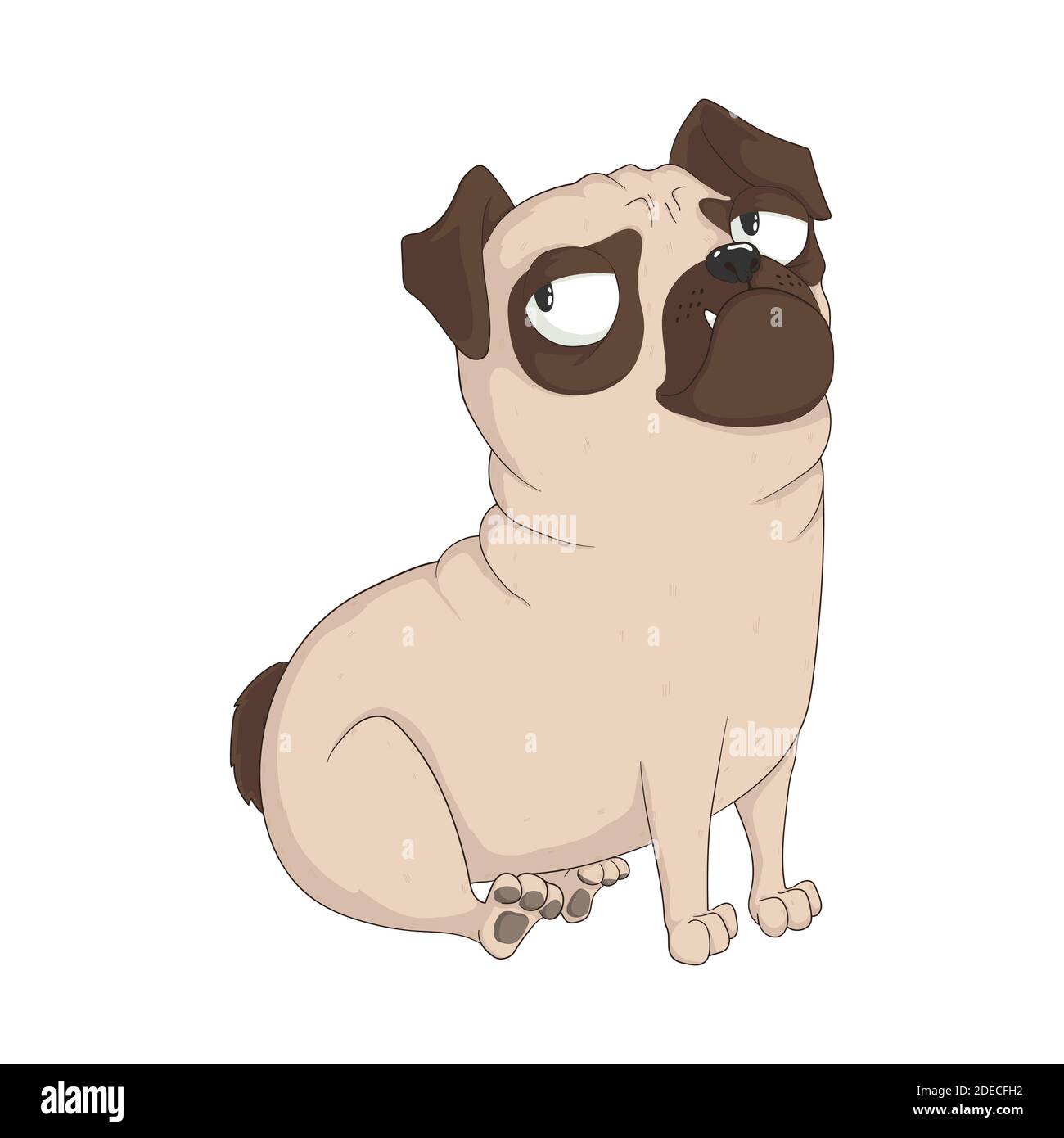 Niedliche sitzende Grambler Mops Hund. Vektor Cartoon handgezeichnete Illustration. Isolation auf weißem Hintergrund. Für T-Shirt-Design, Poster, Karten und Drucke. Stock Vektor