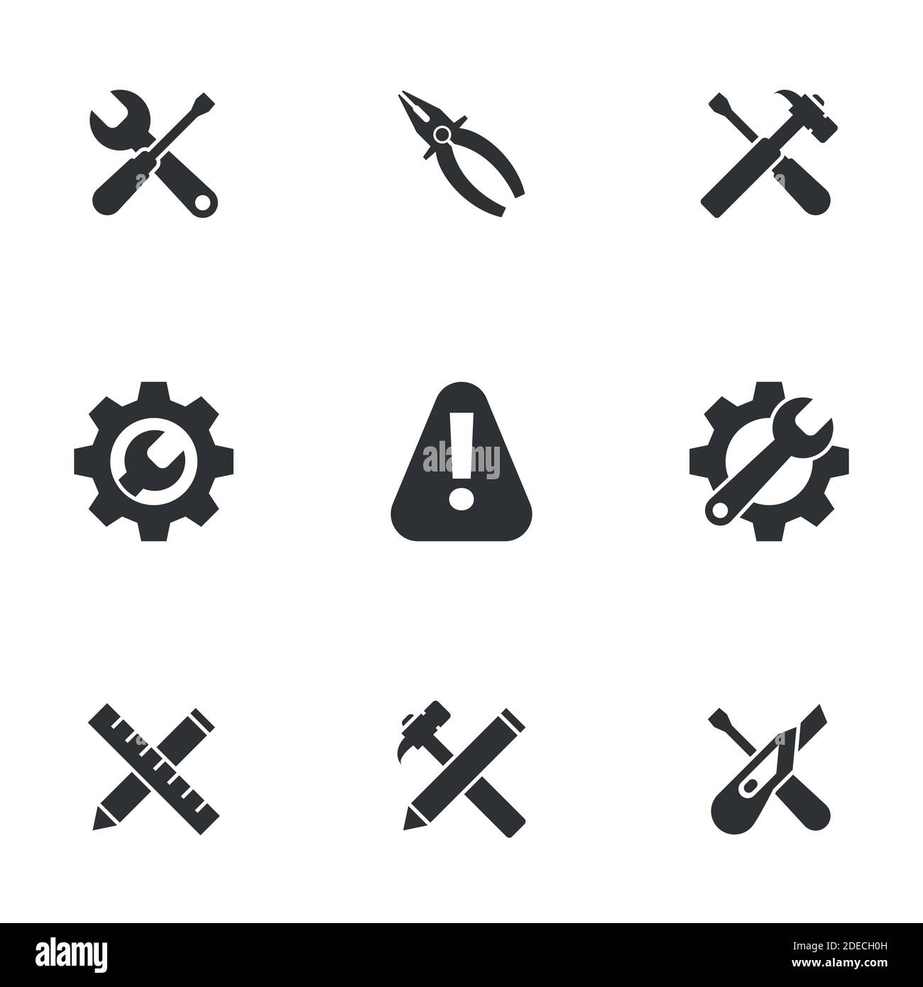 Symbole für Thema Tools. Weißer Hintergrund Stock Vektor