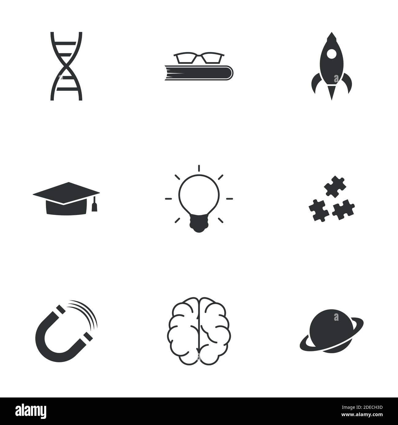 Icons für Thema Wissenschaft und Studien. Weißer Hintergrund Stock Vektor