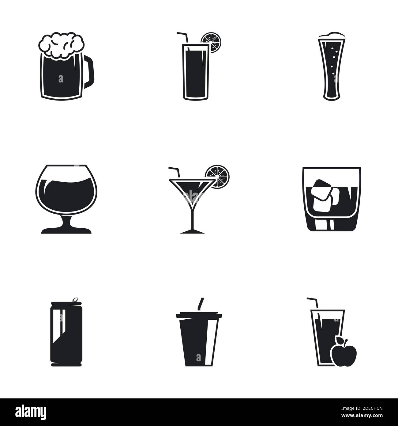 Symbole für Thema Alkohol trinken Getränk. Weißer Hintergrund Stock Vektor