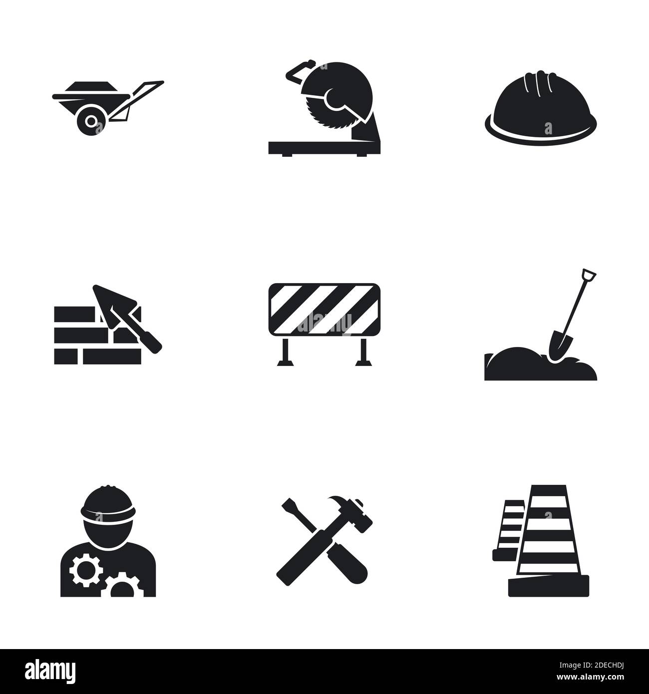 Icons für Thema Bauarbeiten. Weißer Hintergrund Stock Vektor