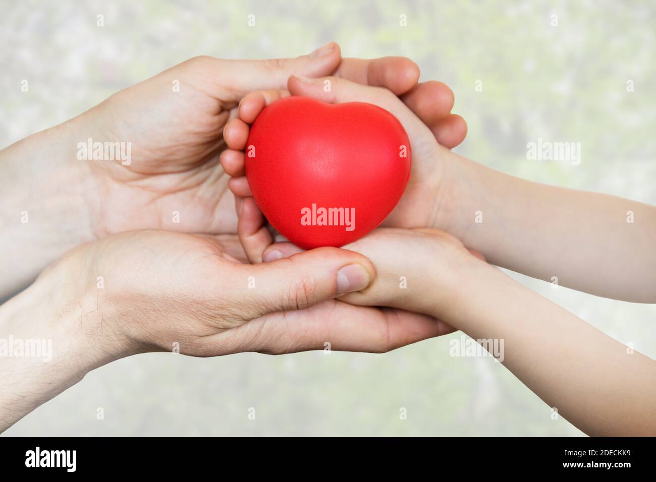 Herz in Händen auf hellem Hintergrund. Hintergrund im Gesundheitswesen. Stockfoto