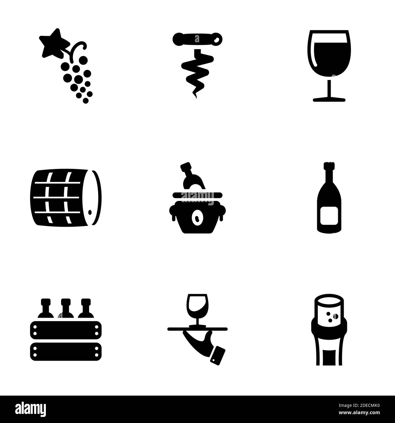 Satz von einfachen Symbolen auf einem Thema Wein, alkoholisches Getränk, Lagerung, Getränk, Vektor, Satz. Weißer Hintergrund Stock Vektor