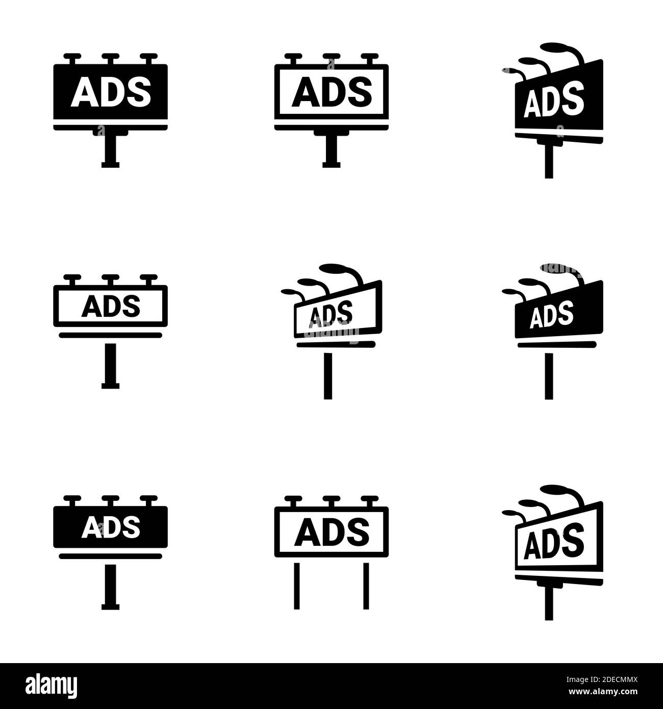 Symbole für Thema Billboard, Vektor, Symbol, Satz. Weißer Hintergrund Stock Vektor
