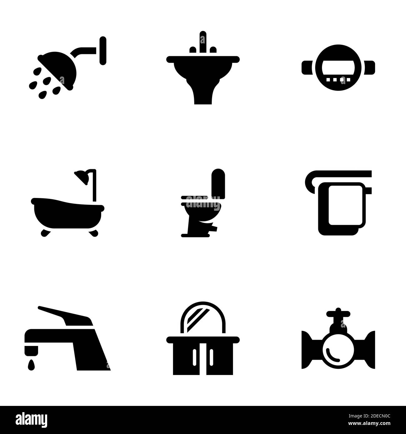 Satz von einfachen Symbolen auf ein Thema Sanitär, Dusche, Bad, Gemütlichkeit, Bad, Vektor, Satz. Weißer Hintergrund Stock Vektor