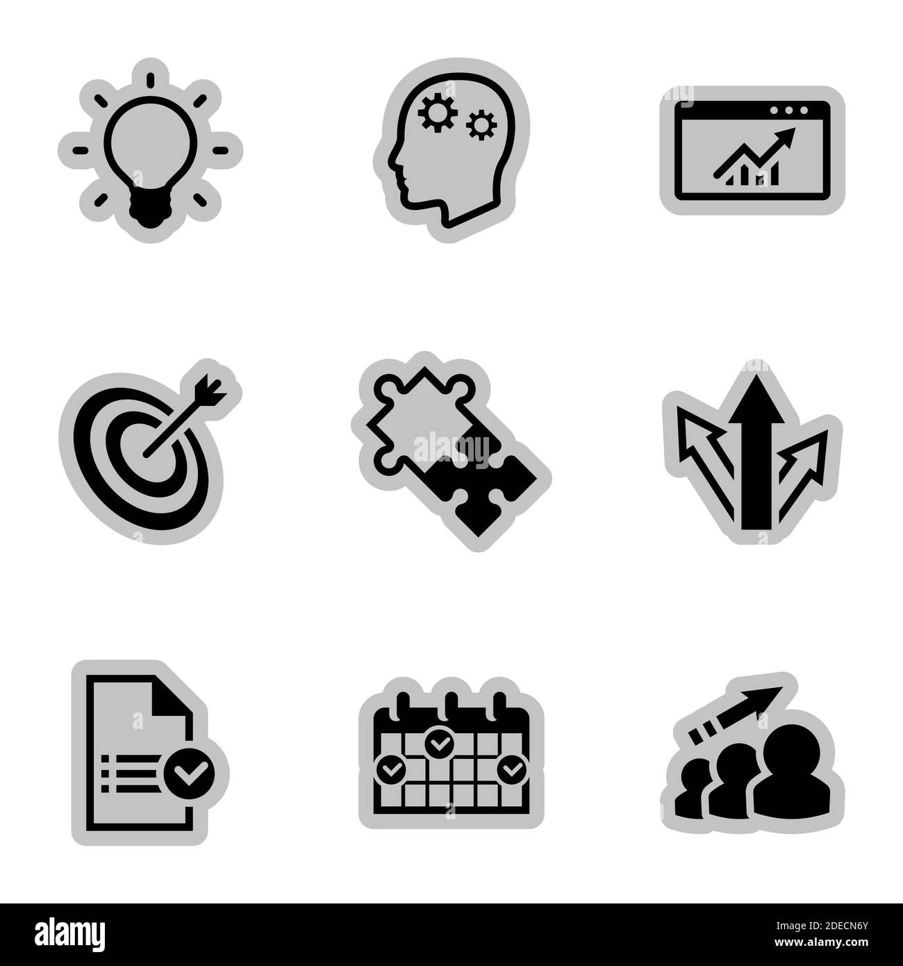 Symbole für Thema Geschäft, Expansion, Plan, Vektor, Symbol, Satz. Weißer Hintergrund Stock Vektor