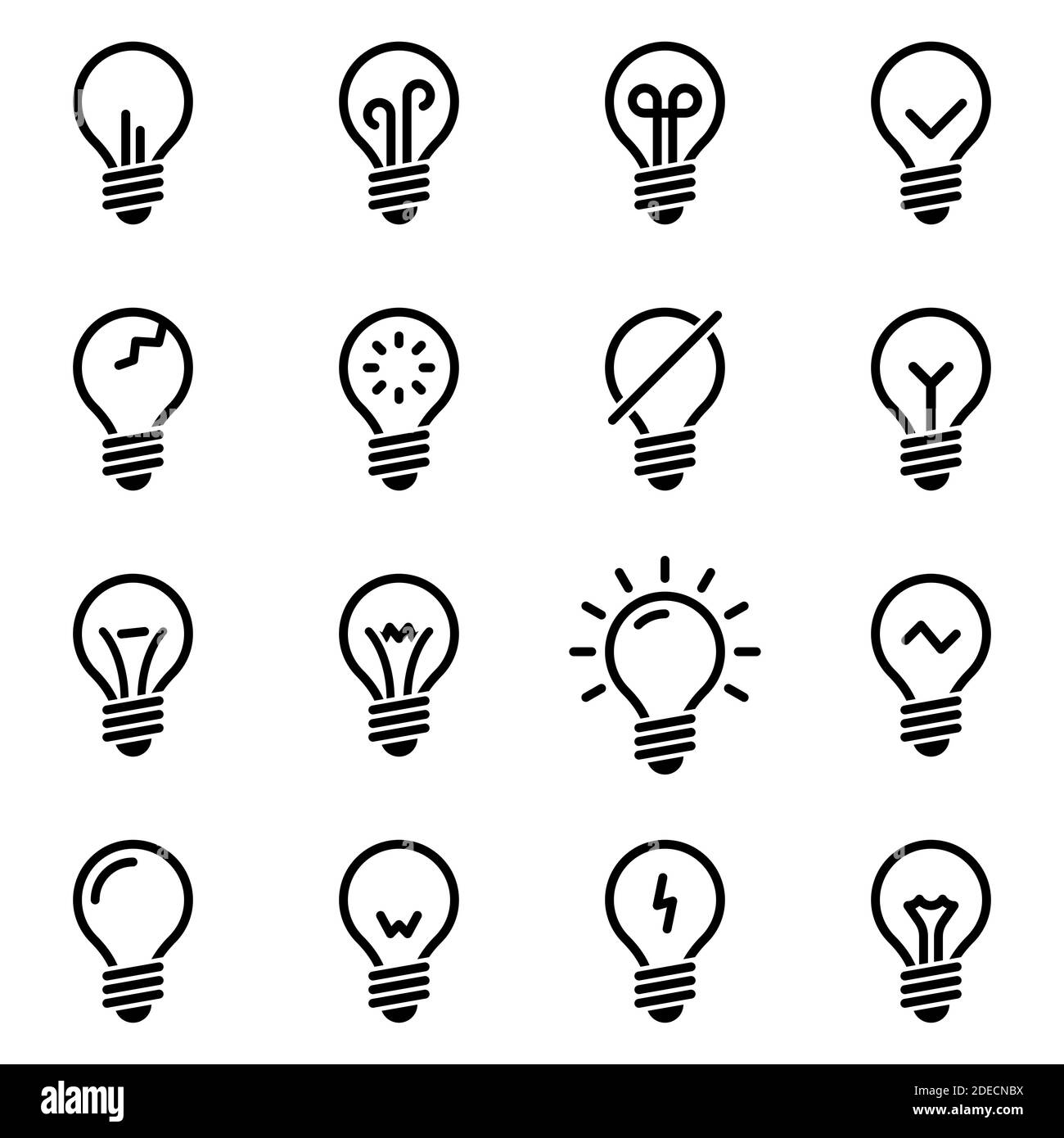 Satz von einfachen Symbolen auf einem Thema Lampe, Beleuchtung, Vektor, Satz. Weißer Hintergrund Stock Vektor