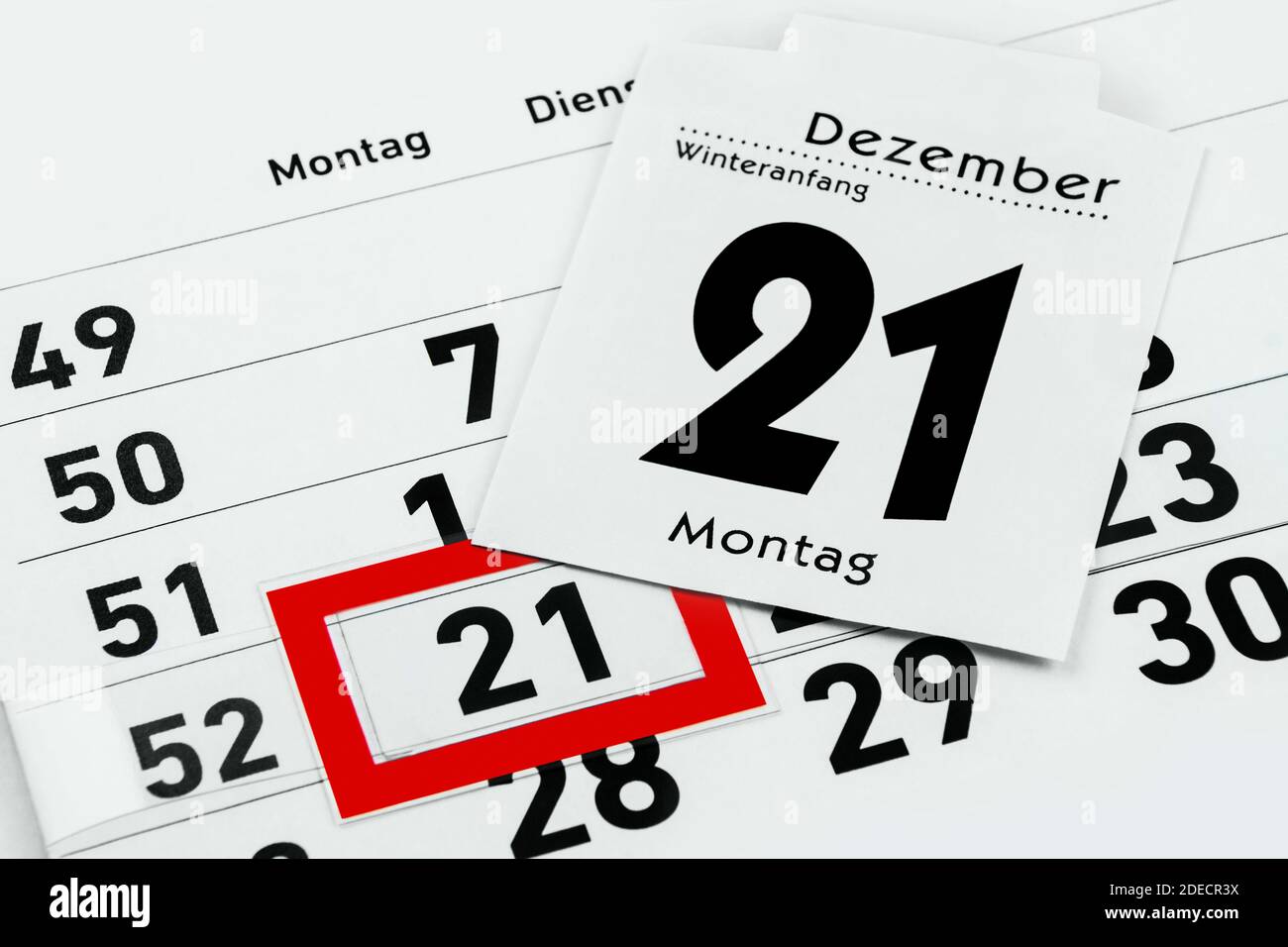 Deutscher Kalender 2020 Dezember 21 Stockfoto