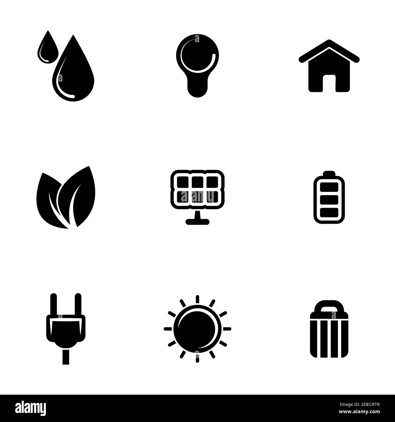 Set von einfachen Symbolen auf ein Thema Ökologie, Energie, Batterie, Solarpanel, Recycling, sicher, Kraftstoff, Vektor, Set. Weißer Hintergrund Stock Vektor