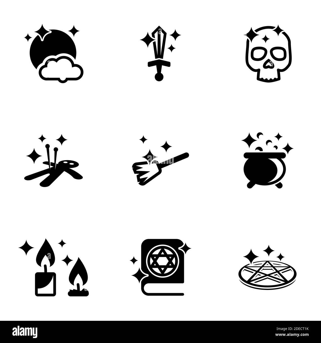 Satz von einfachen Symbolen auf einem Thema Magie, verboten, Pentagramm, Kult, Vektor, Satz. Weißer Hintergrund Stock Vektor