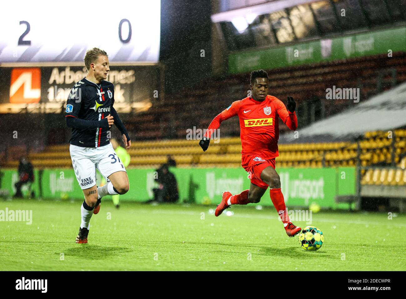 Farum, Dänemark. November 2020. Kamal-Deen Sulemana (10) des FC Nordsjaelland beim 3F Superliga-Spiel zwischen FC Nordsjaelland und AGF in Right to Dream Park, Farum. (Foto Kredit: Gonzales Foto/Alamy Live News Stockfoto