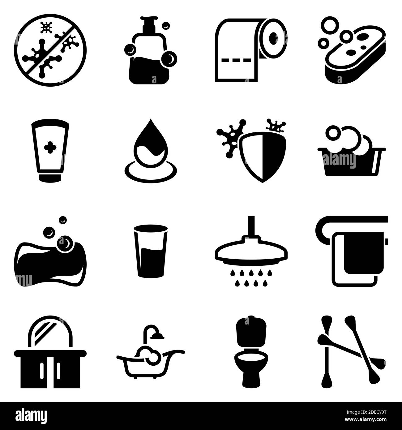 Satz von einfachen Symbolen auf ein Thema Hygiene, Hygiene, latrine, Vektor, Design, Sammlung, flach, Zeichen, Symbol, Element, Objekt, Illustration. Schwarze Symbole Stock Vektor