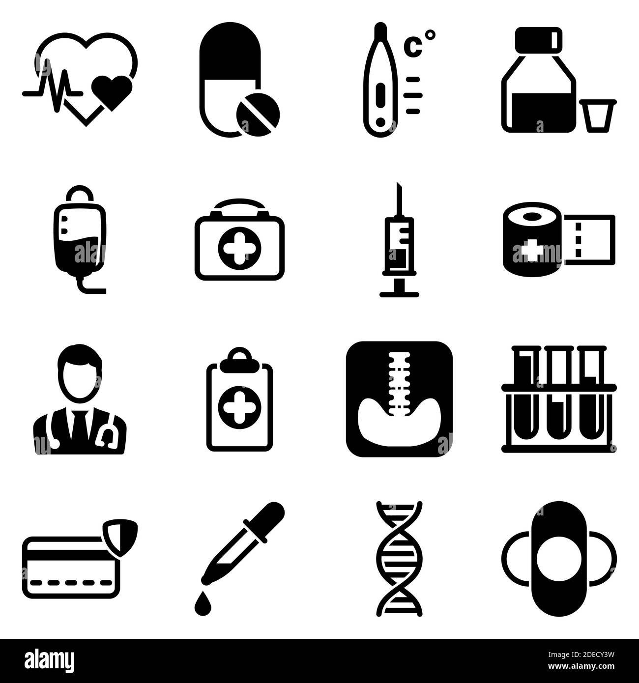 Satz von einfachen Symbolen auf einem Thema Medizinische Instrumente, Gesundheitswesen, Ausrüstung, Vektor, Design, Sammlung, flach, Zeichen, Symbol, Element, Objekt, illustrat Stock Vektor