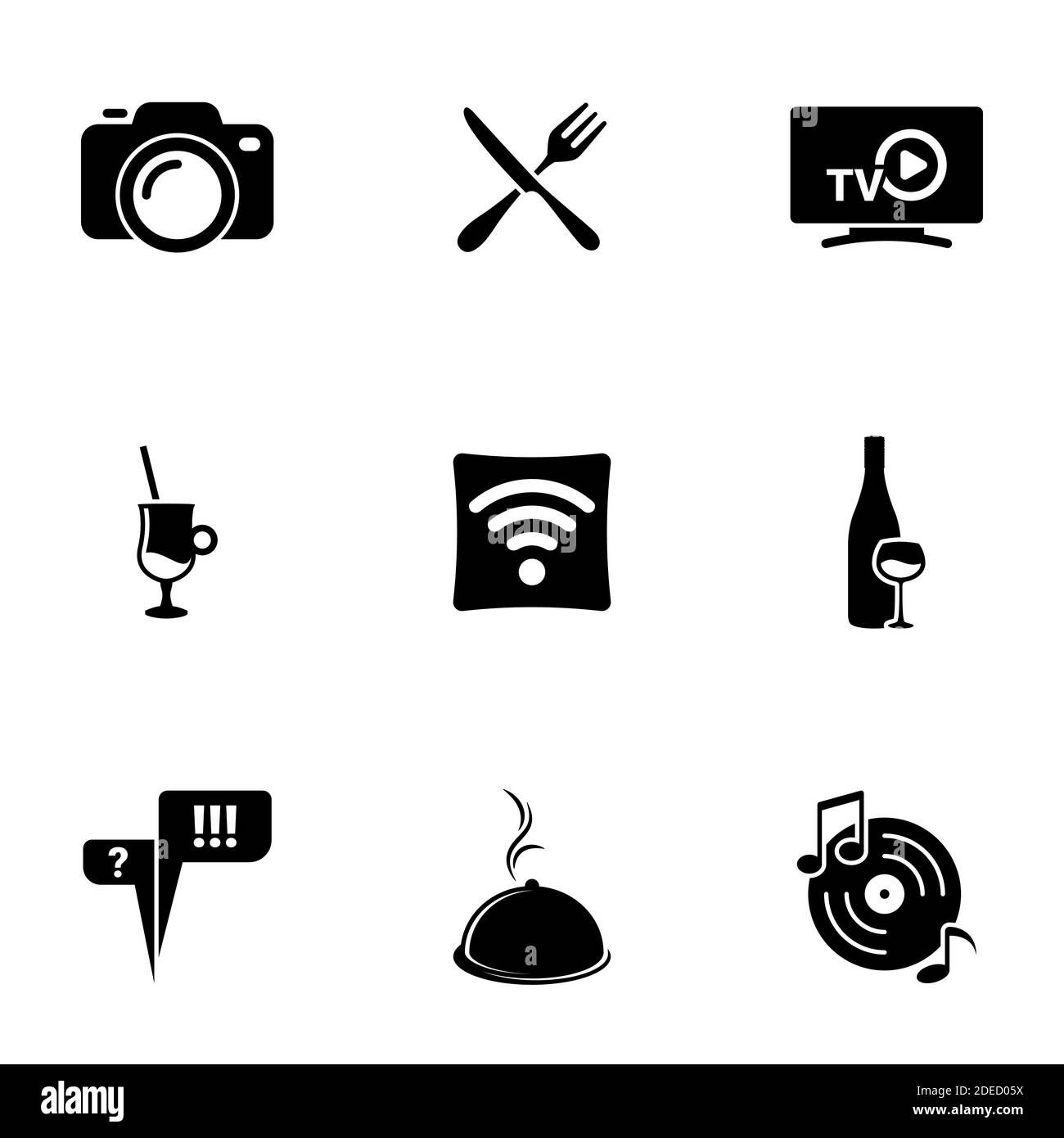 Satz von einfachen Ikonen auf einem Thema modernes Café, Vektor, Design, Sammlung, flach, Zeichen, Symbol, Element, Objekt, Illustration, isoliert. Weißer Hintergrund Stock Vektor