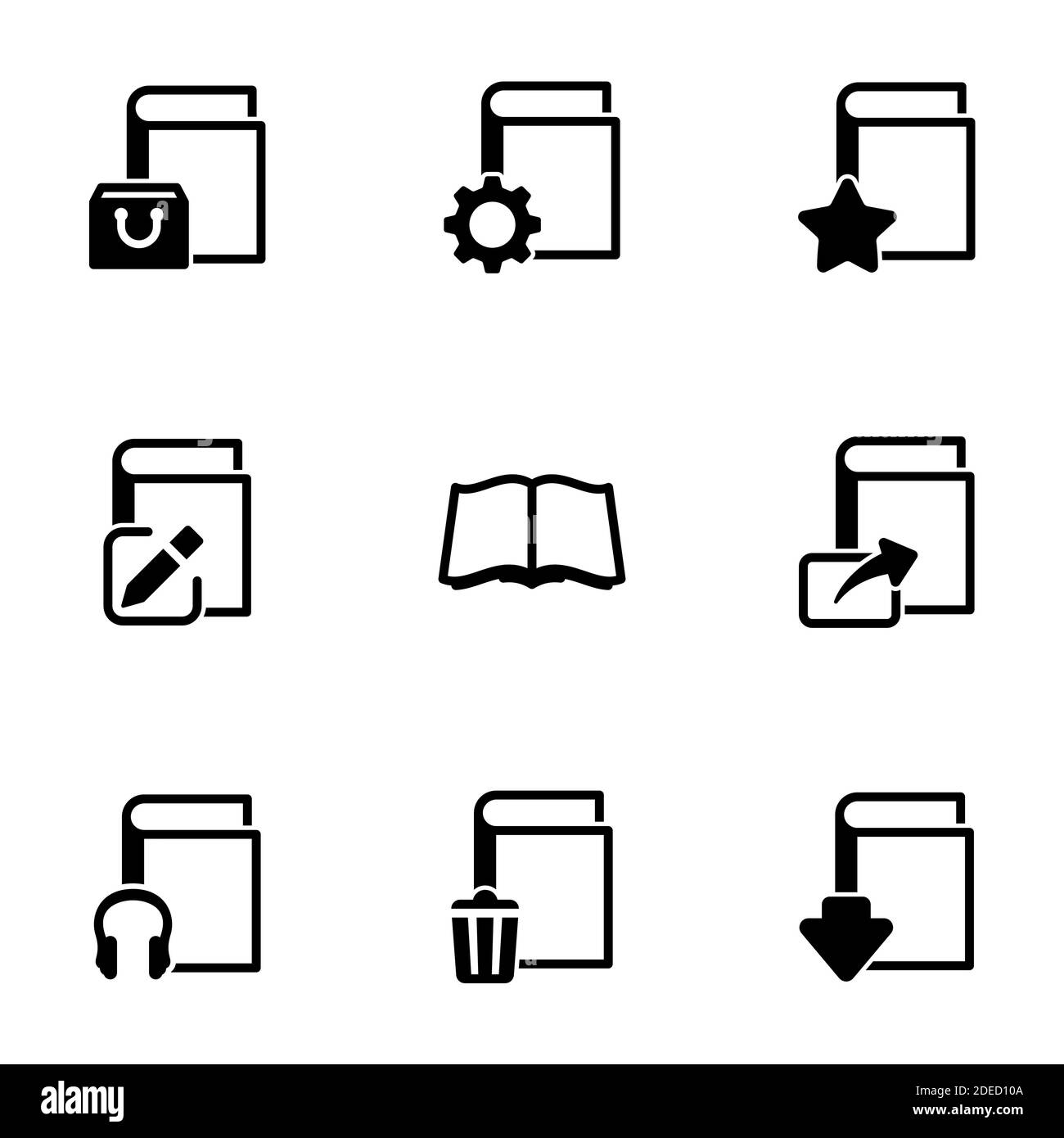 Satz von einfachen Symbolen auf einem Themenbuch, Vektor, Design, Sammlung, flach, Zeichen, Symbol, Element, Objekt, Illustration, isoliert. Weißer Hintergrund Stock Vektor