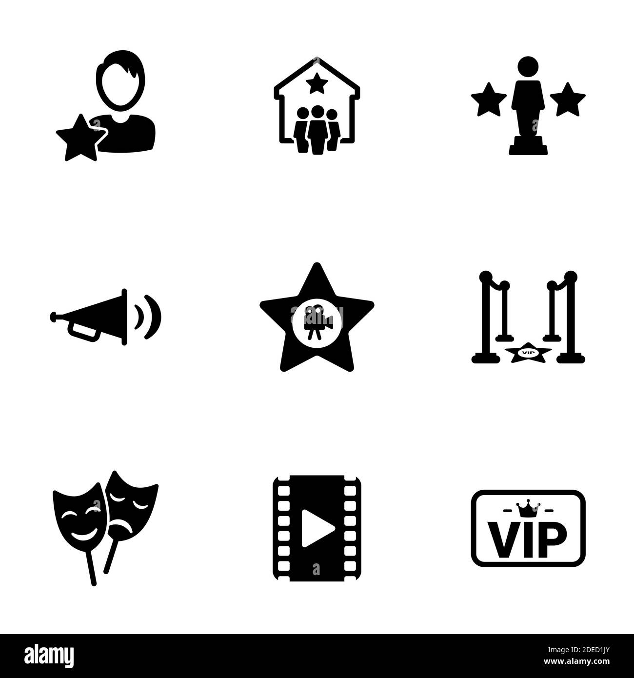 Satz von einfachen Symbolen auf einem Thema Kino, Vektor, Design, Sammlung, flach, Zeichen, Symbol, Element, Objekt, Illustration, isoliert. Weißer Hintergrund Stock Vektor