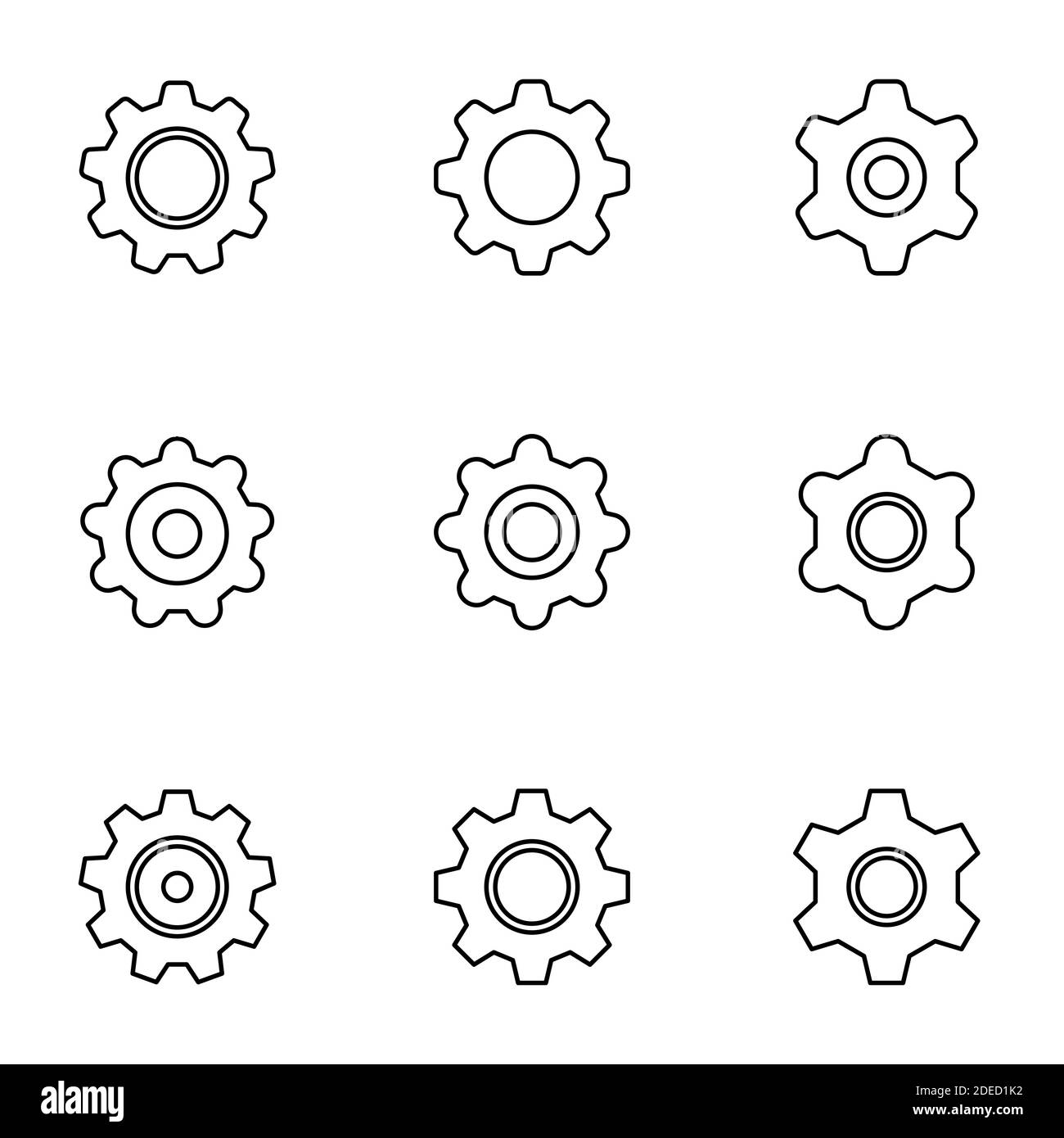 Satz von einfachen Symbolen auf einem Thema Einstellungen, Vektor, Design, Sammlung, flach, Zeichen, Symbol, Element, Objekt, Illustration, isoliert. Weißer Hintergrund Stock Vektor