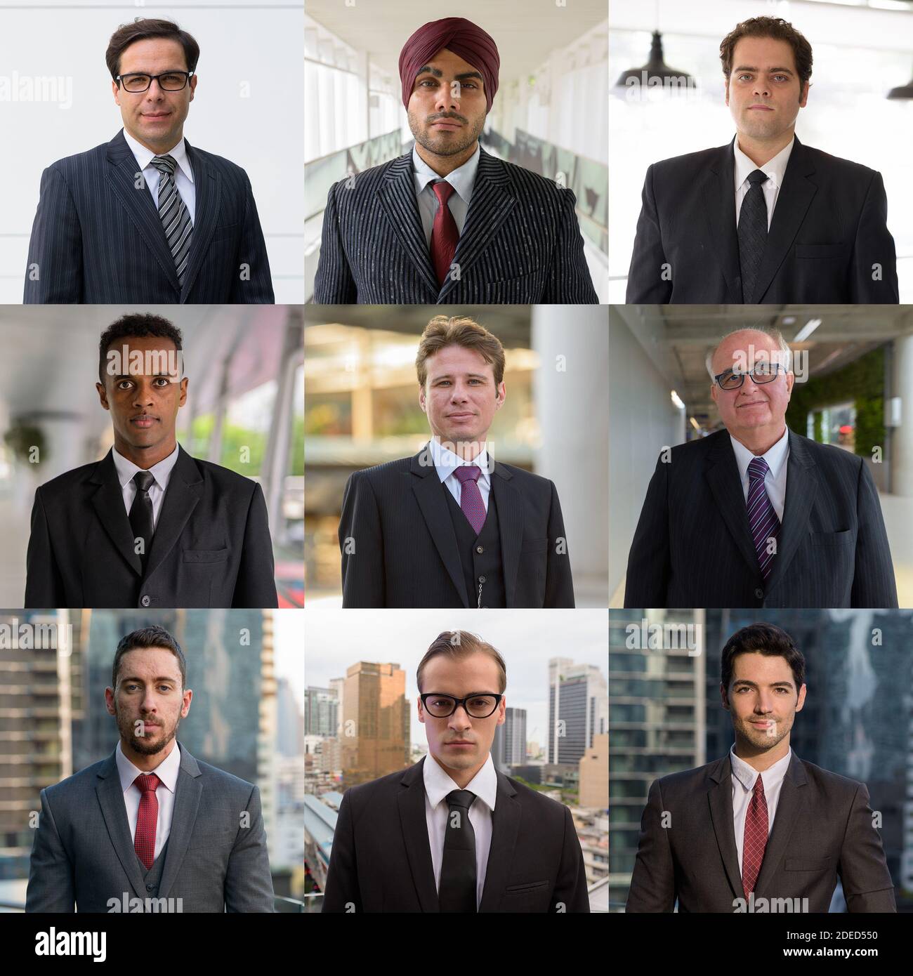 Diverse Unternehmer Menschen Gesichter Collage im Freien als Team-Konzept Stockfoto