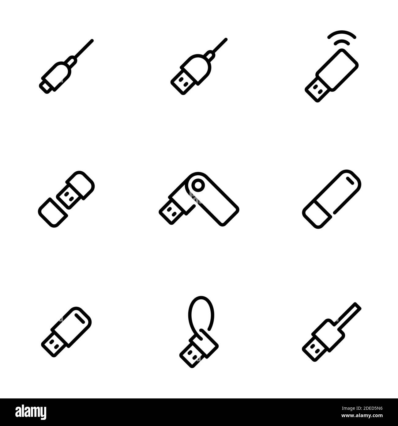 Set von schwarzen Vektor-Symbole, isoliert auf weißem Hintergrund, auf Thema USB Stock Vektor