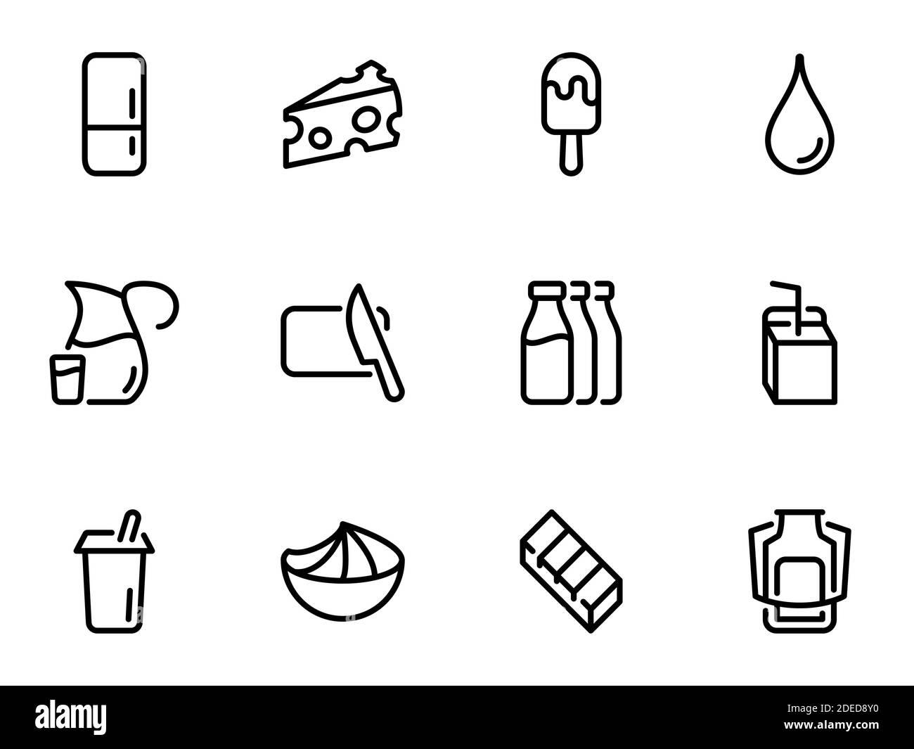 Set von schwarzen Vektor-Symbole, isoliert auf weißem Hintergrund, zum Thema Milchprodukte, Vielfalt und Lagerung Stock Vektor