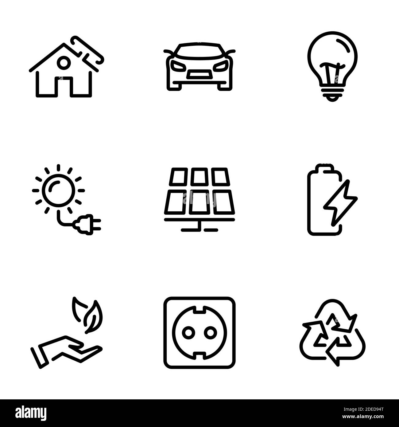Set von schwarzen Vektor-Symbole, isoliert auf weißem Hintergrund, auf Thema Sonnenenergie Stock Vektor