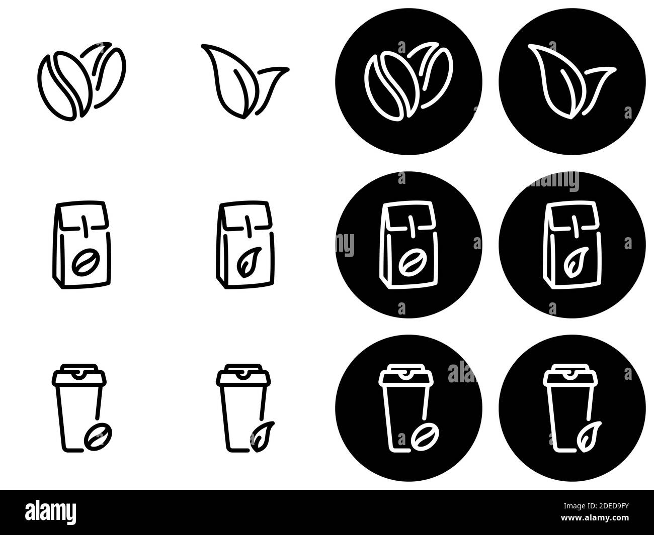 Satz schwarzer Vektorsymbole, isoliert vor weißem Hintergrund. Und auch weiße Symbole isoliert von einem schwarzen Hintergrund. Illustration zu einem Thema Tee und c Stock Vektor