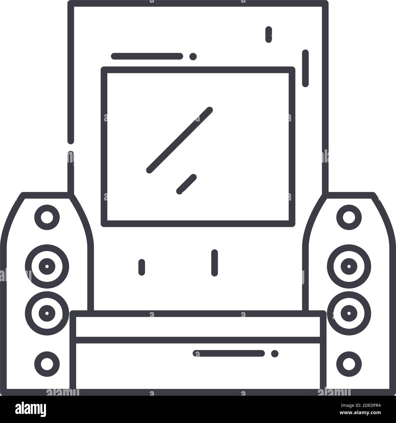 Home Entertainment-Konzept-Symbol, lineare isolierte Illustration, dünne Linie Vektor, Web-Design-Zeichen, Kontur Konzept-Symbol mit editierbaren Strich auf weiß Stock Vektor